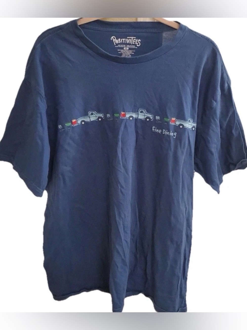 PositiviTees Men's 2XL Navy Fine Dining Truck Graphic Tee Humor